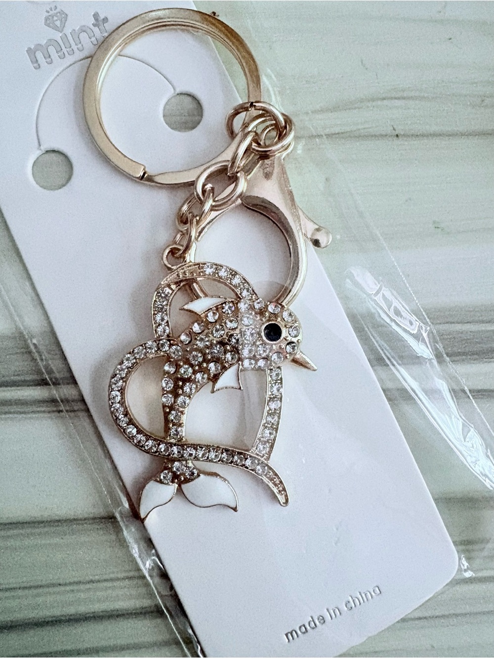 Sparkling Dolphin Heart Keychain